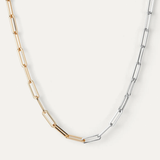 Two-tone gold and silver chain necklace on a white background