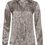 Long-sleeve blouse with a smooth, polished finish.