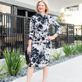 Mock Neck Long Sleeve Floral Print Midi Dress