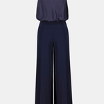 Women's black halter-neck jumpsuit featuring a sleeveless design and full-length silhouette.