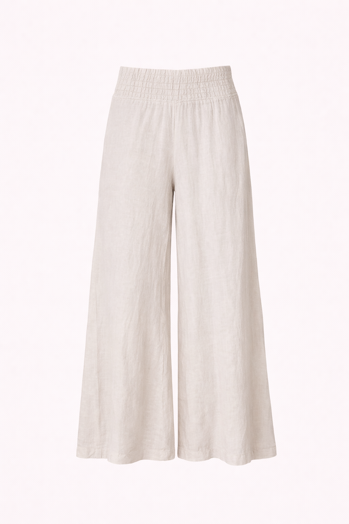 Beige wide-leg pants on a white background
