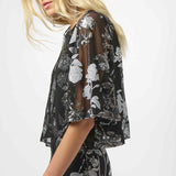 Sequin Embroidered Floral Print Boxy Top
