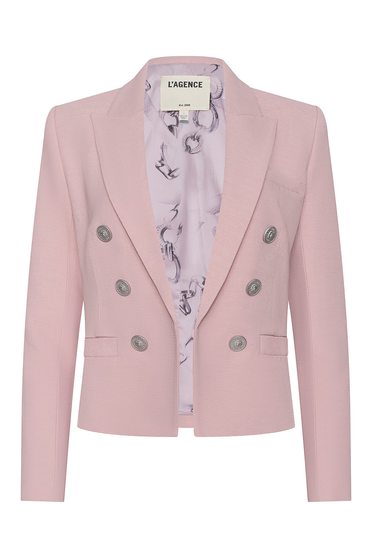 Tailored blazer with clean lines in a soft pink tone