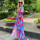 Multi Color Print Kimono Maxi Dress