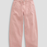 Pink jeans on a light gray background