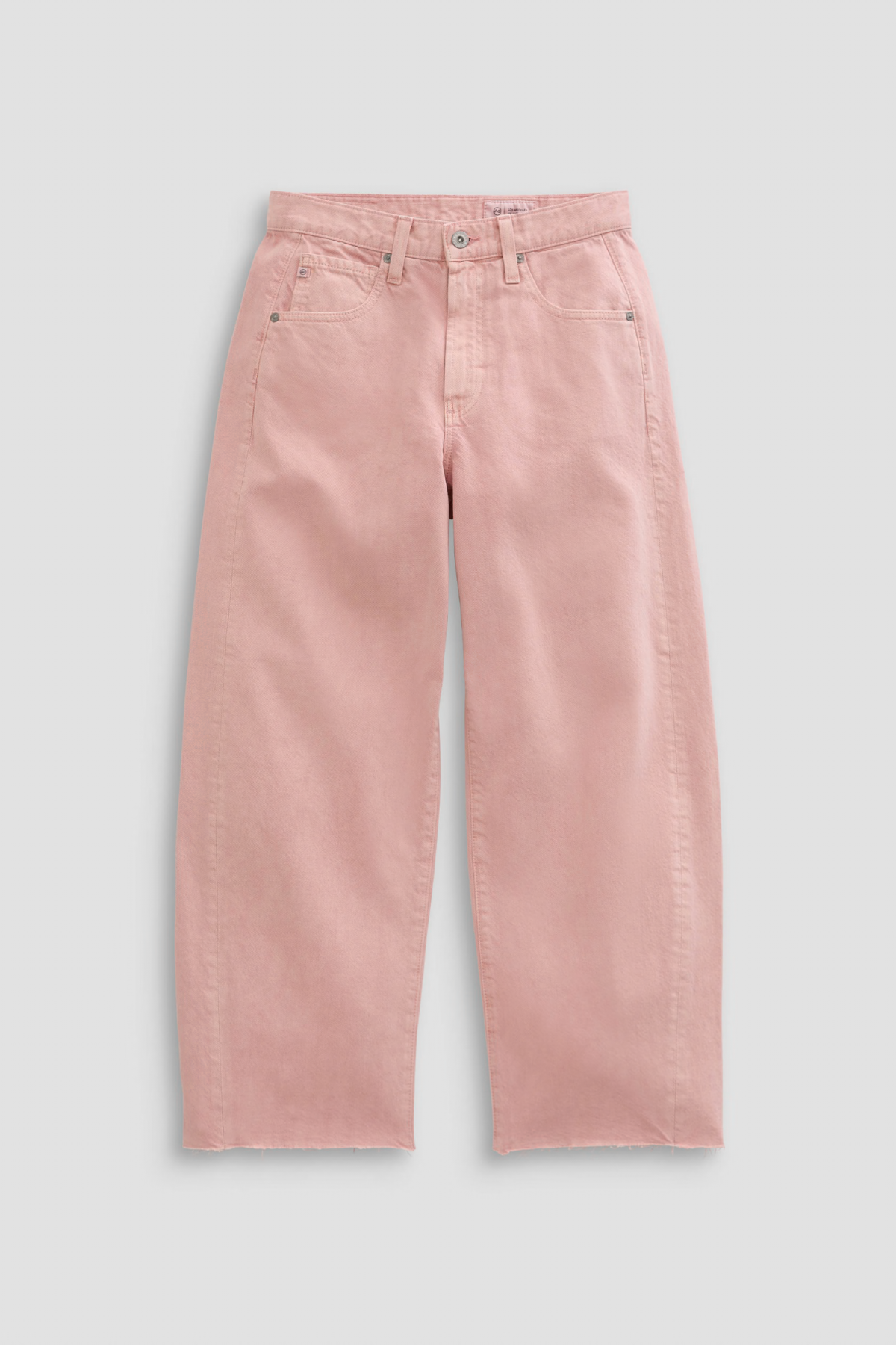 Pink jeans on a light gray background