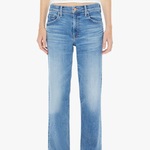 Light blue jeans worn by a person on a white background