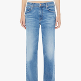 Light blue jeans worn by a person on a white background