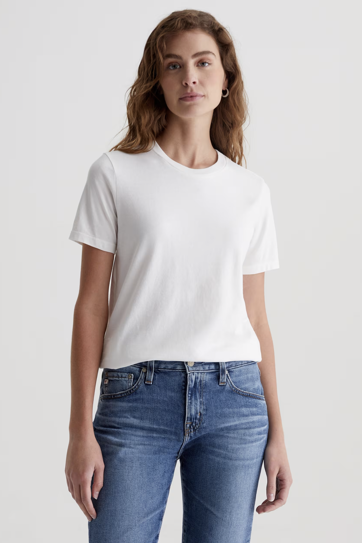 Classic white crewneck tee with a relaxed fit.