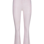 Light pink flared jeans on a white background