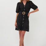 lace black mini dress on woman on white background 