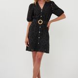 lace black mini dress on woman on white background 