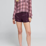 Women's plaid blouse featuring long sleeves, a relaxed silhouette, and multicolor pattern.