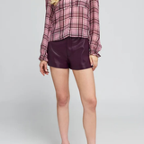 Women's plaid blouse featuring long sleeves, a relaxed silhouette, and multicolor pattern.