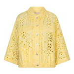 yellow lace cutout jacket on white background 