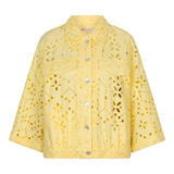 yellow lace cutout jacket on white background 