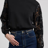 Theron Guipure Combo Sleeve Sweatshirt