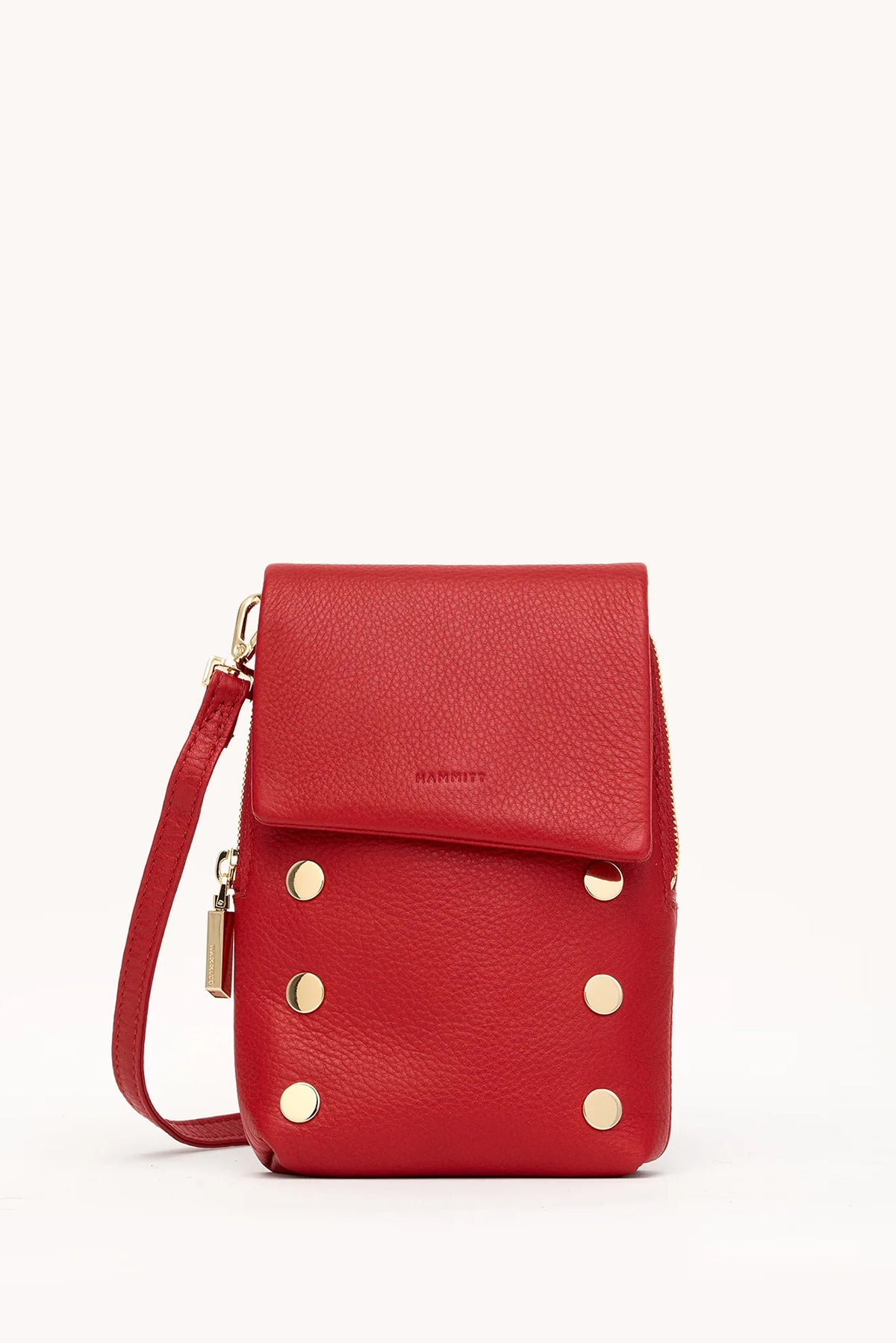 Red leather Hammitt VIP Mobile crossbody bag with brushed gold hardware