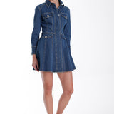Denim mini dress with a structured silhouette in a classic blue wash