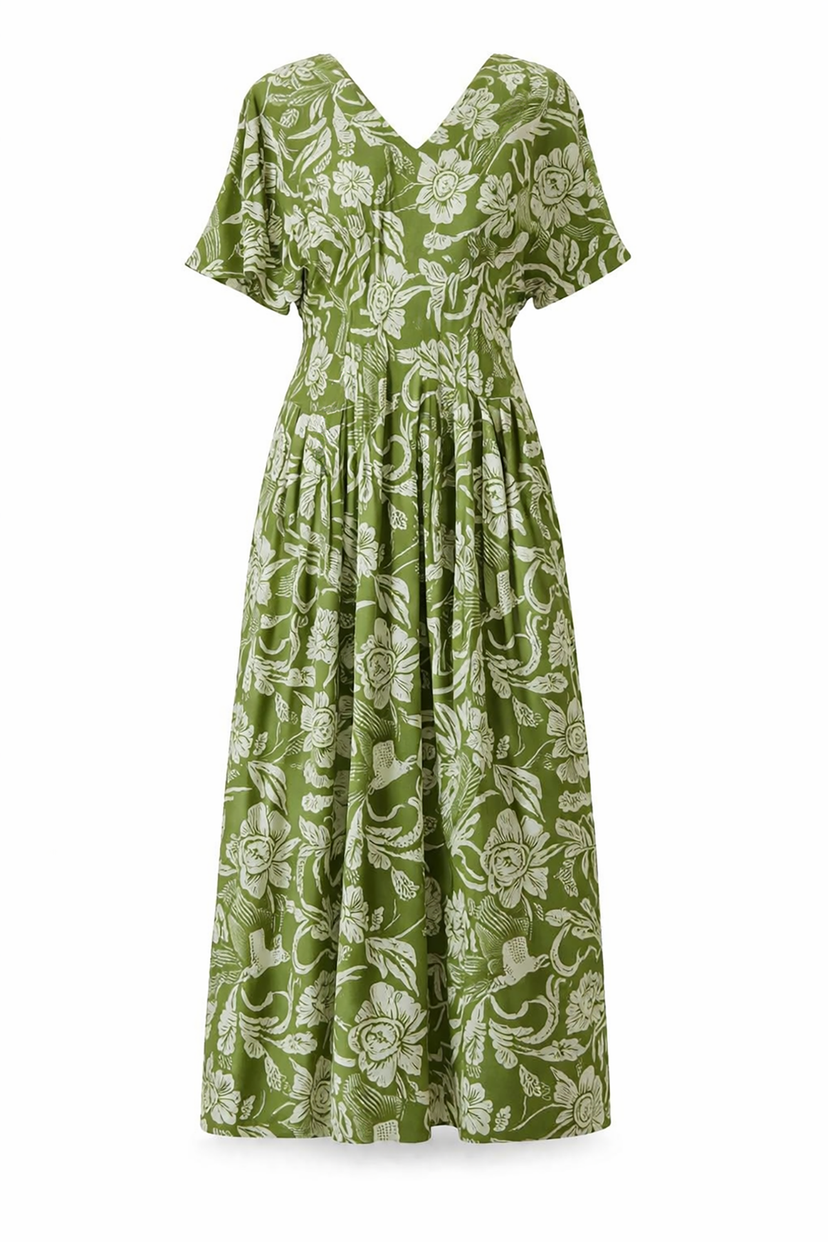 Floral Pleated Midi Dress Olive / M Floral Pleated Midi Dress Olive / M