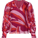 Printed blouse with fluid drape and long sleeves