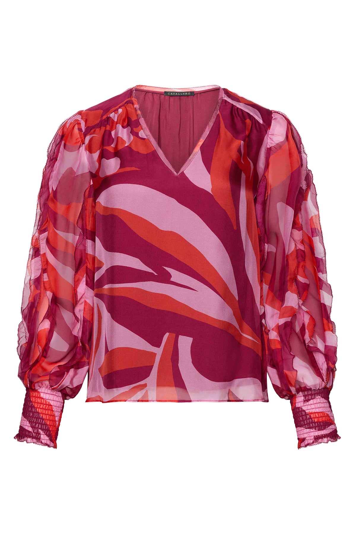 Printed blouse with fluid drape and long sleeves