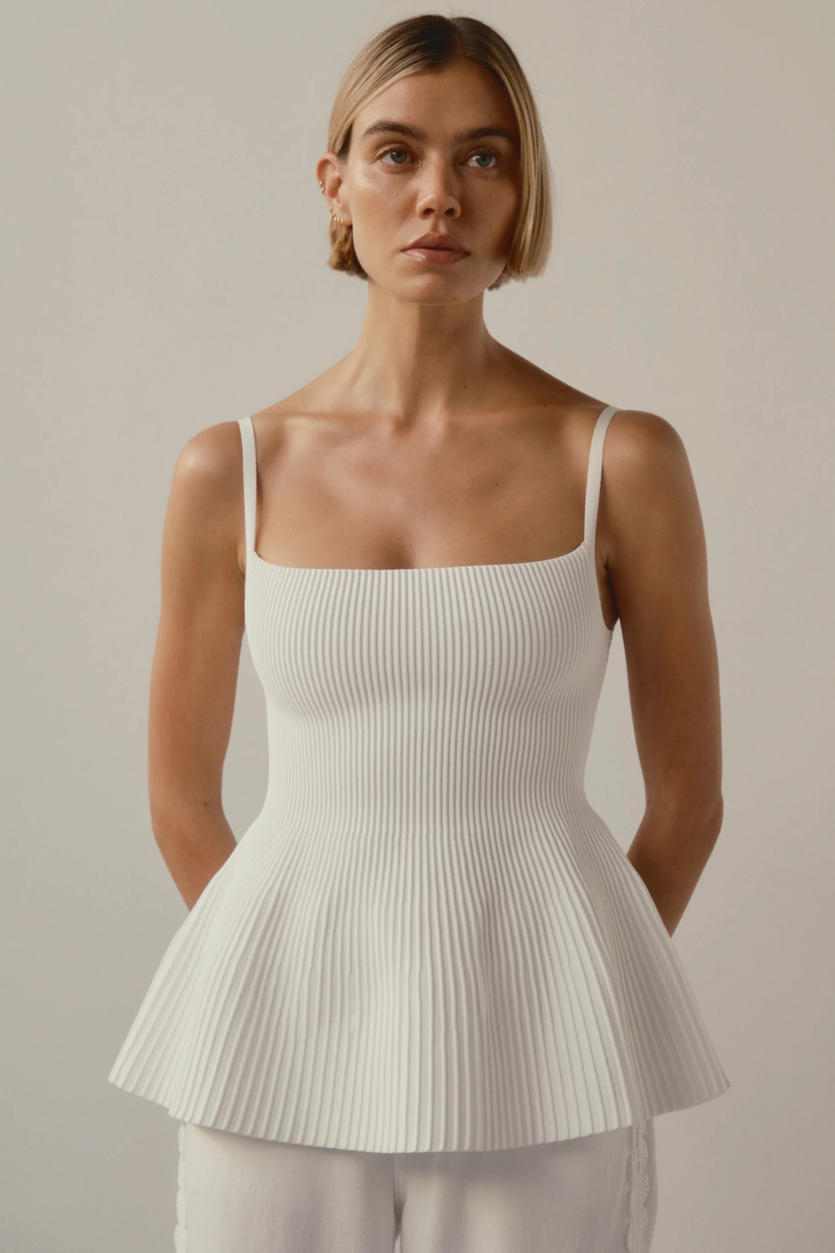 ribbed white peplum top no woman on white background 