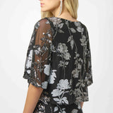 Sequin Embroidered Floral Print Boxy Top