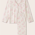 Floral-patterned nightgown on a light pink background