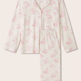 Floral-patterned nightgown on a light pink background