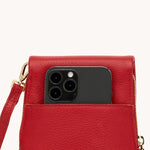 Red leather Hammitt VIP Mobile crossbody bag with brushed gold hardware