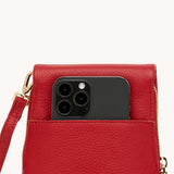 Red leather Hammitt VIP Mobile crossbody bag with brushed gold hardware