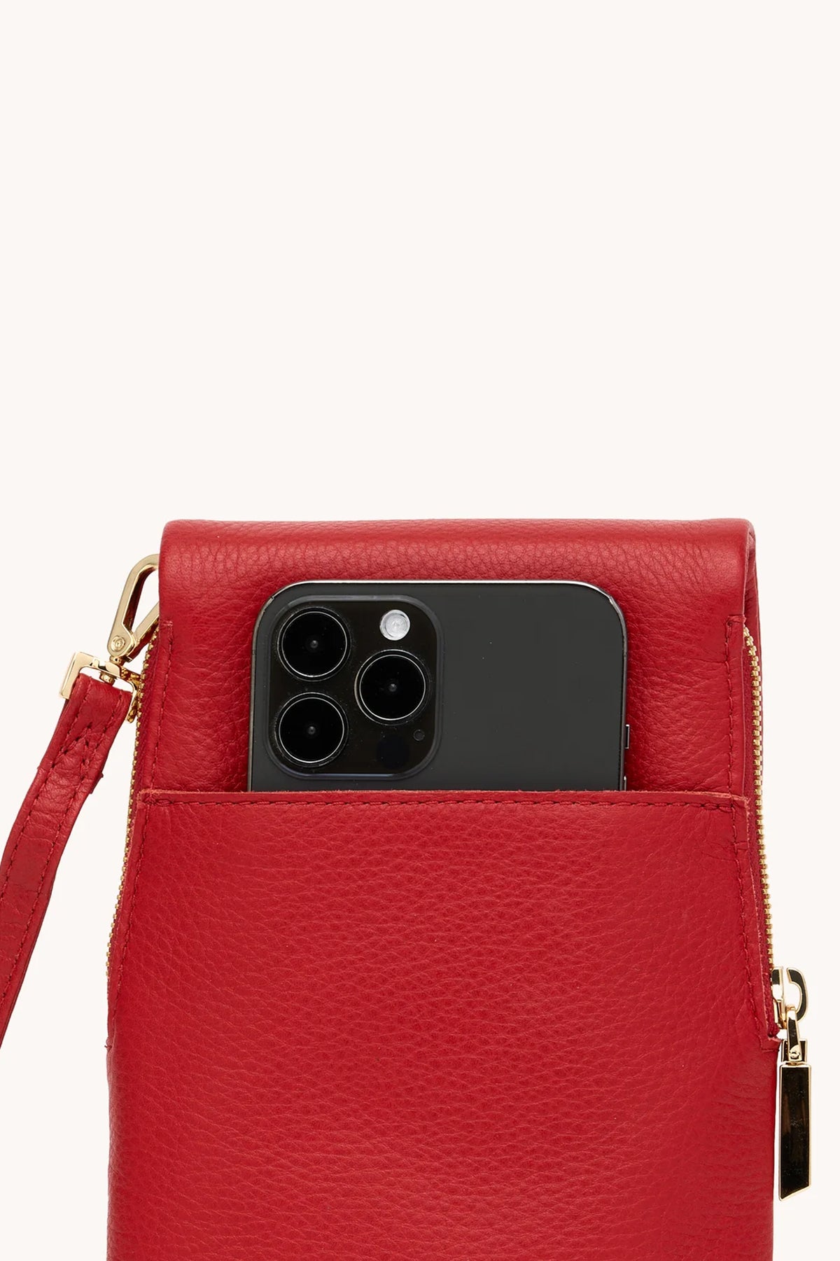 Red leather Hammitt VIP Mobile crossbody bag with brushed gold hardware