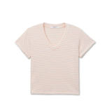 Pink and white striped t-shirt on a white background
