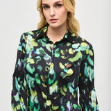 Satin Abstract Print Button-Down Blouse