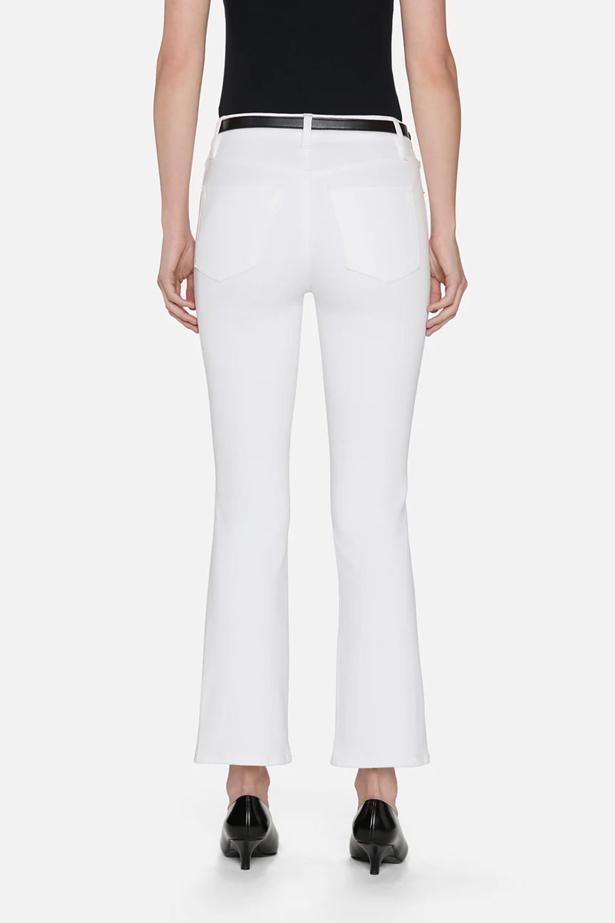 High-rise white cropped pants with a straight-leg silhouette