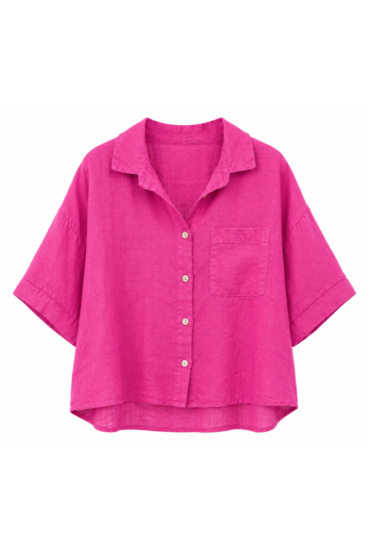 Pink shirt with short sleeves on a white background