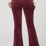 Women's pinot cropped bootcut jeans featuring a rich burgundy hue and flattering silhouette.