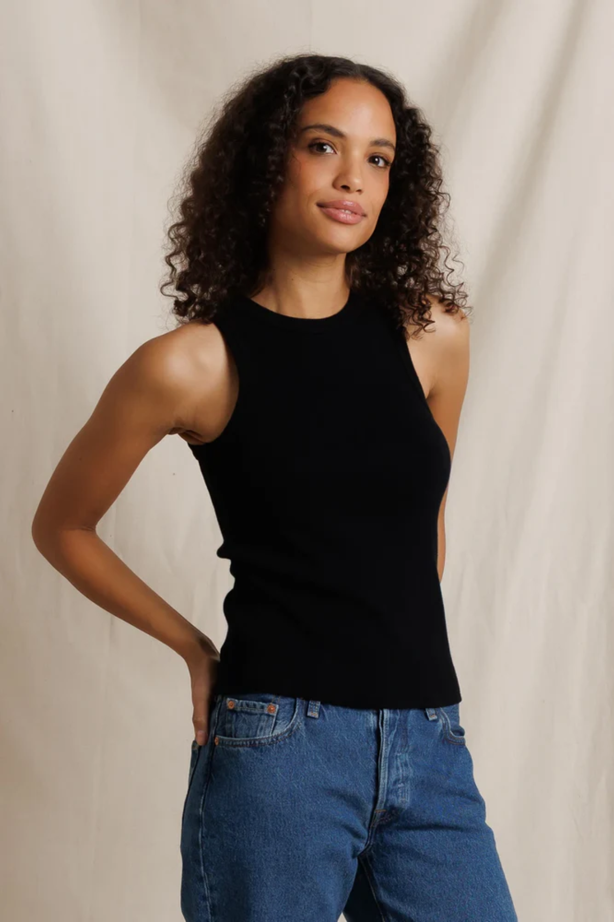 woman in black tank top 
