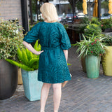 Teal Textured Puff Sleeve Dress