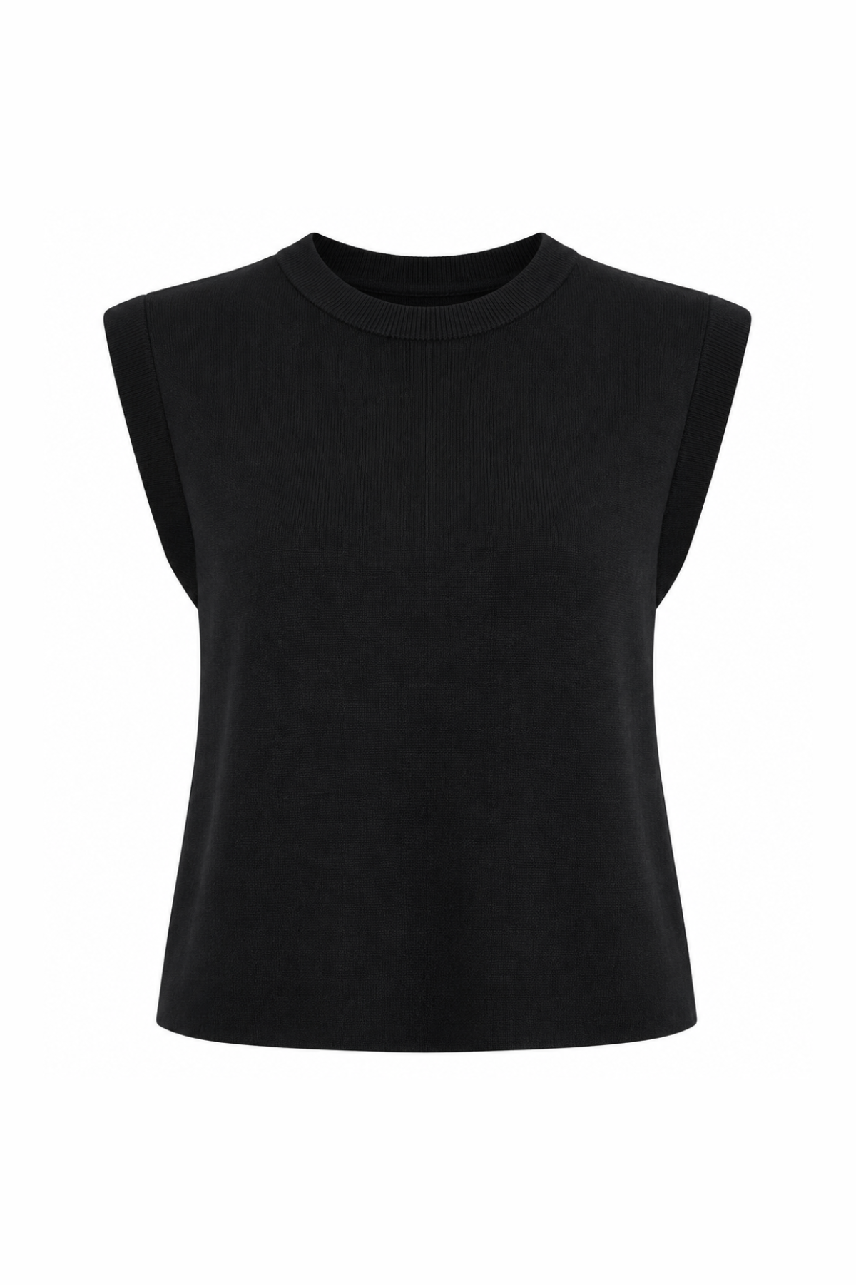 Black sleeveless top on a white background