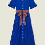 blue dress on tan background 