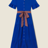 blue dress on tan background 