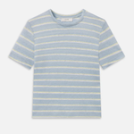 Blue and white striped t-shirt on a white background