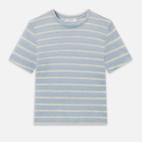 Blue and white striped t-shirt on a white background