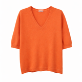 Orange sweater with a V-neck on a white background