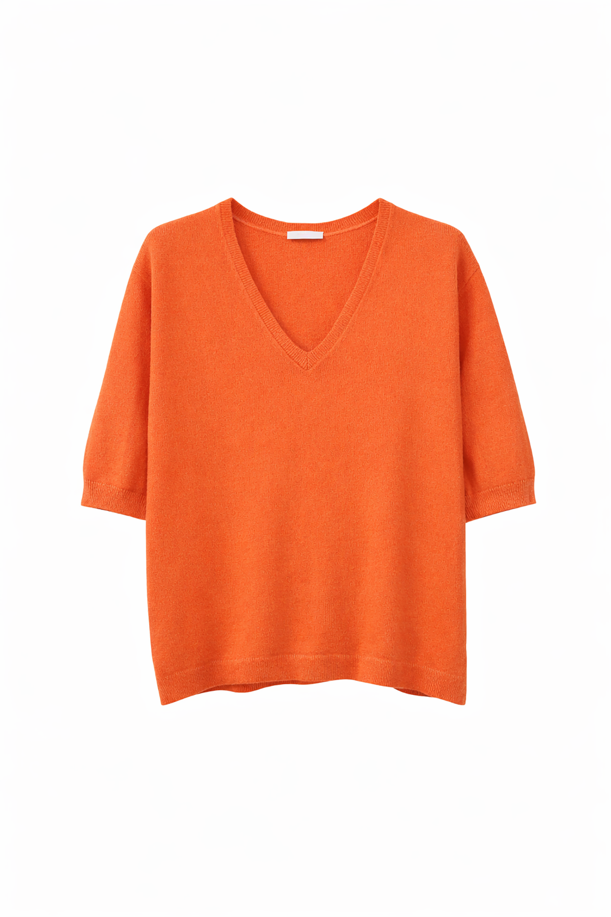 Orange sweater with a V-neck on a white background
