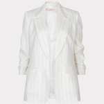 White pinstripe blazer on a white background