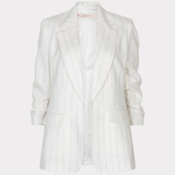 White pinstripe blazer on a white background