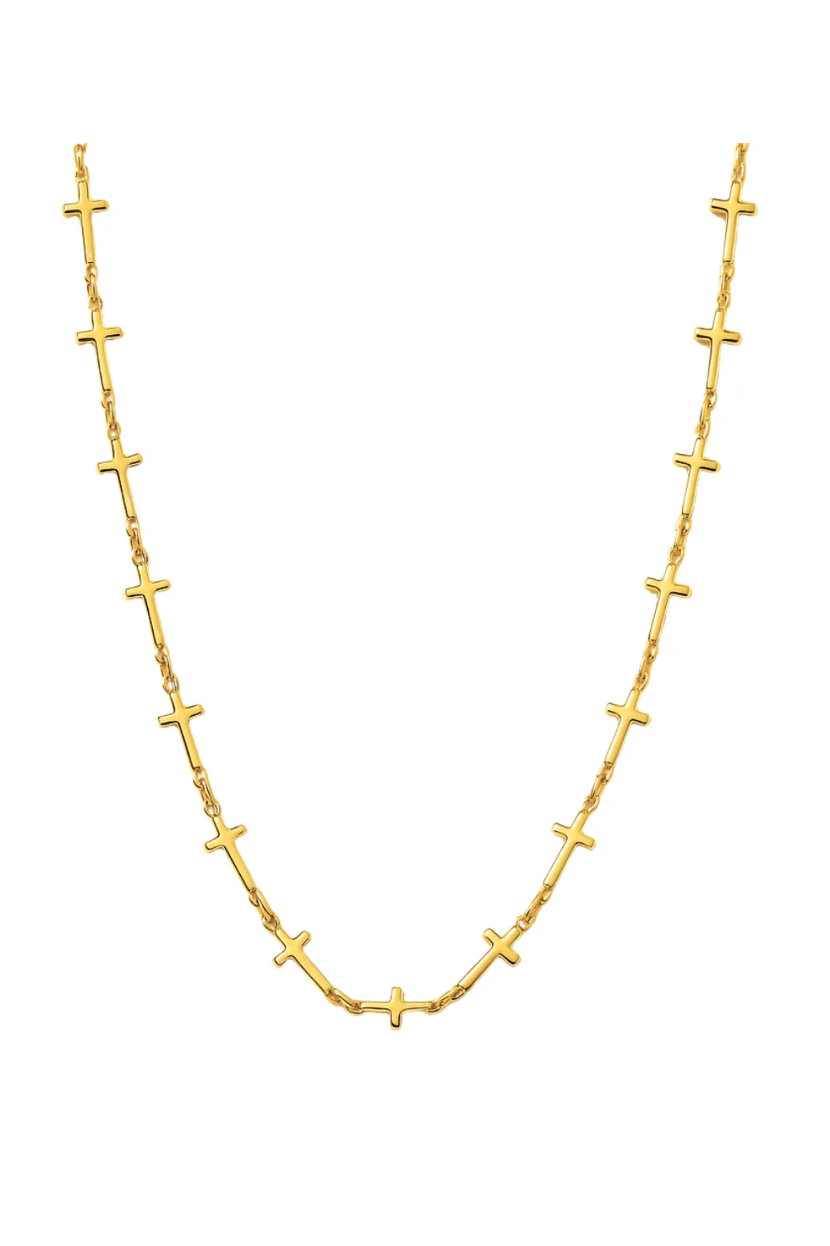 Gold necklace with cross pendants on a white background